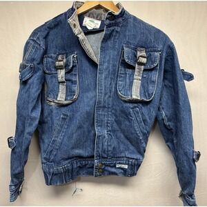 Vintage Jacket Palmetto Acid Washed Jean Buckles Elastic Waist RARE Women's XS